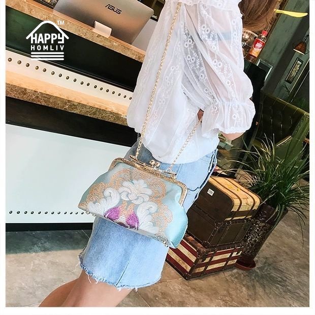 Túi đeo vai HAPPY HOMLIV thêu họa tiết phong cách Trung Hoa cổ điển
