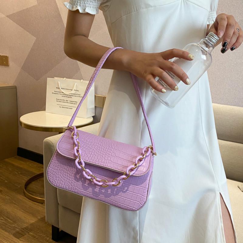 Túi IELGY đeo dưới cánh tay hình chữ nhật cỡ nhỏ phối dây xích phong cách cổ điển thời trang cho nữ