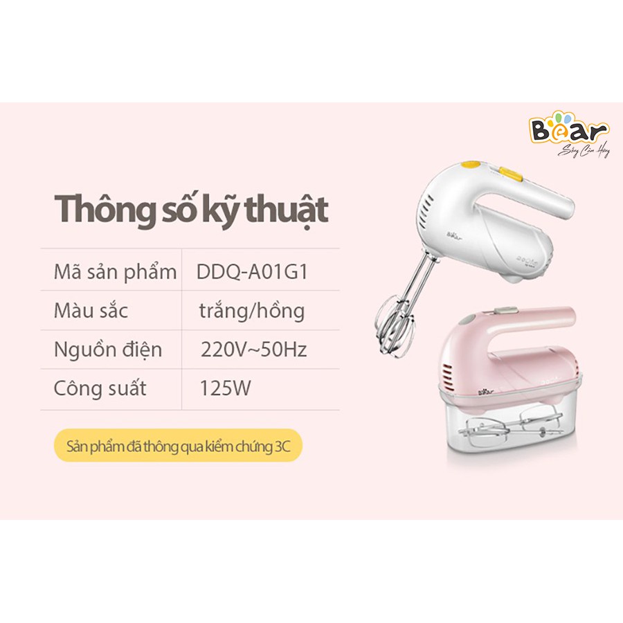 Máy Đánh Trứng Kem Bơ Cầm Tay Mini Bear Đa Năng DDQ A01G1 CAO CẤP, CS 125W, 5 chế độ, hàng chính hãng, Bảo hành 18 tháng