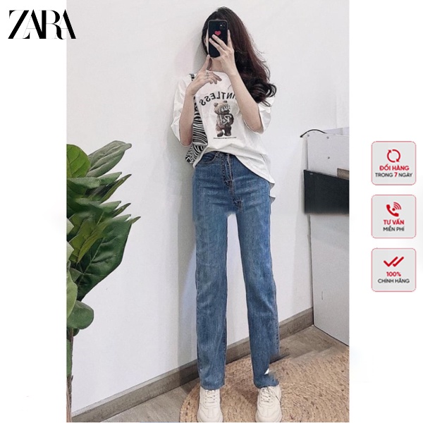 Quần Jeans Nữ Xanh Đậm Ống Đứng ZR