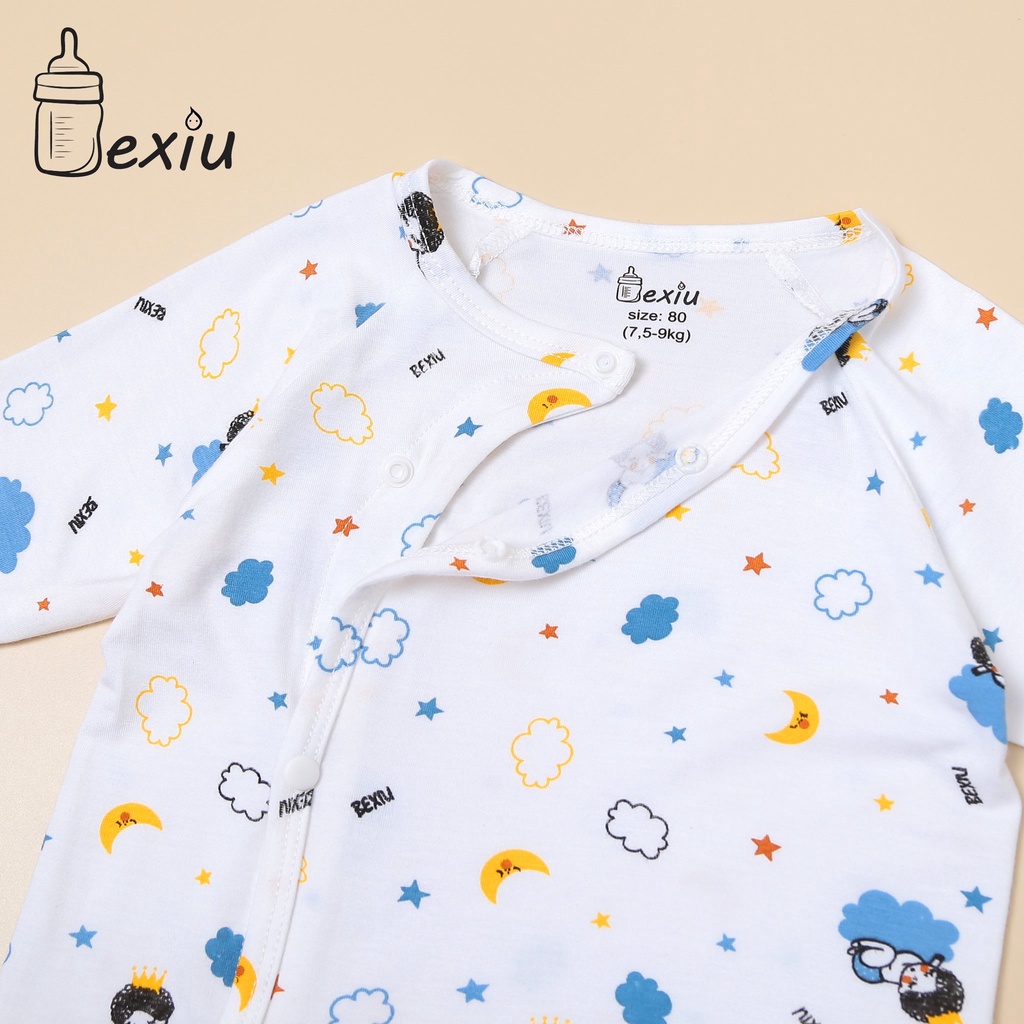 Bộ đồ cài lệch tay dài in rơi Bexiu - Quần Áo Trẻ Sơ Sinh  Vải Cotton Lạnh Cao Cấp Cho Bé Trai Và Gái Từ 4-9 kg