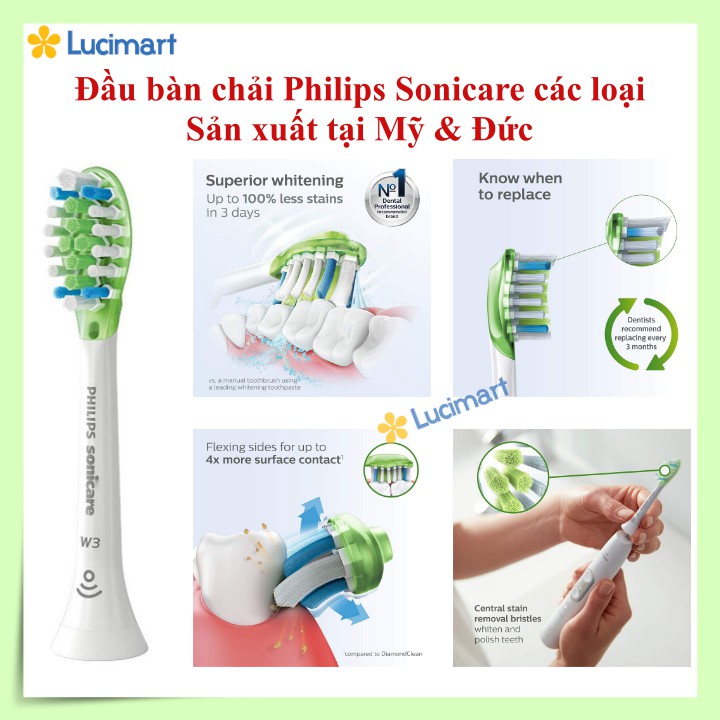 Đầu bàn chải điện Philips Sonicare C2,G2,W,C3,G3,W3 [Hàng Mỹ]