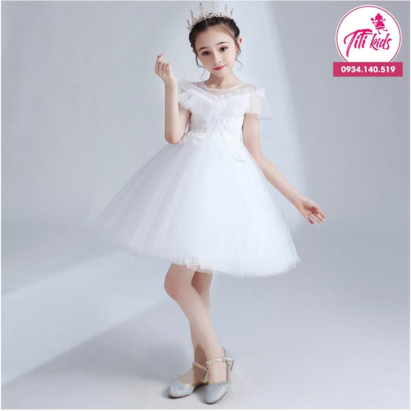 Đầm Công Chúa Bé Gái TiTiKids Đầm Cao Cấp Xếp Ly Cổ Tùng Ngắn CC167