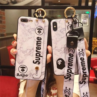 Ốp điện thoại họa tiết marble có đai đeo tay và dây đeo cho Iphone 6/7/8/6s/6sp/7p/8p/X