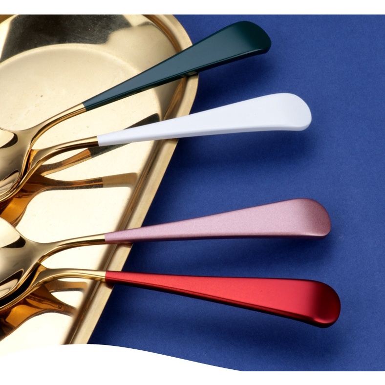 [Mới] Muỗng Cà Phê / Muỗng Uống Trà / Kem Bằng Thép Không Gỉ Tay Cầm Ngắn Nhiều Màu Sắc
