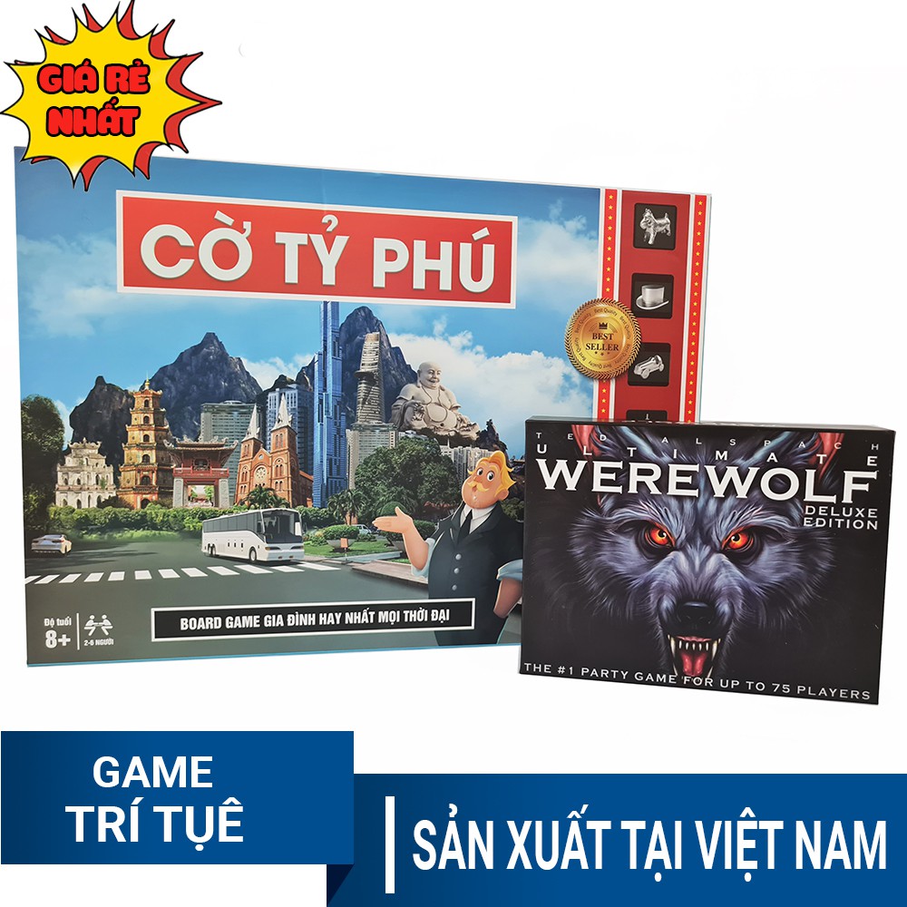 Bộ đồ chơi cho gia đình Cờ tỷ phú Monopoly Board game Việt hóa + Bộ thẻ bài Ma sói nhập vai nhân vật
