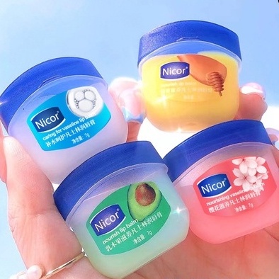 Vaseline dưỡng môi Nicor son dưỡng ẩm chống khô môi 7g 4 vị mật ong, hoa hồng, bơ, không màu