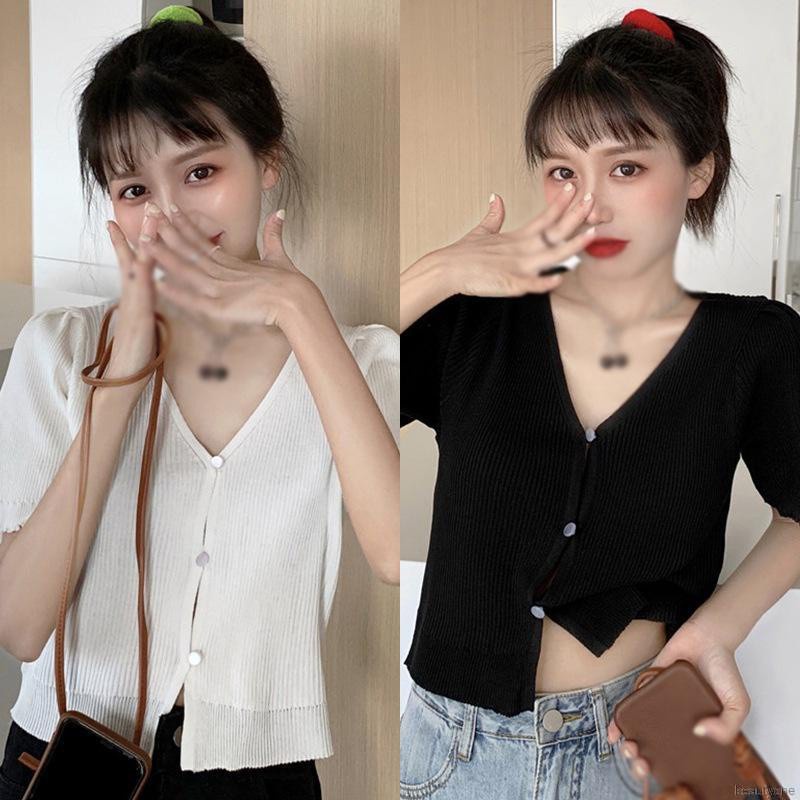 Áo Cardigan Dệt Kim Tay Ngắn Màu Sắc Đơn Giản Cho Phái Nữ | BigBuy360 - bigbuy360.vn