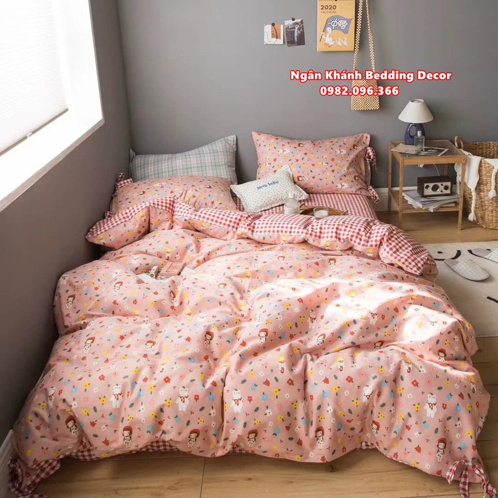 [FREESHIP] Bộ chăn ga gối ga giường cotton living Hàn Quốc có nơ (nhiều mẫu) - Ngân Khánh Bedding drap giường