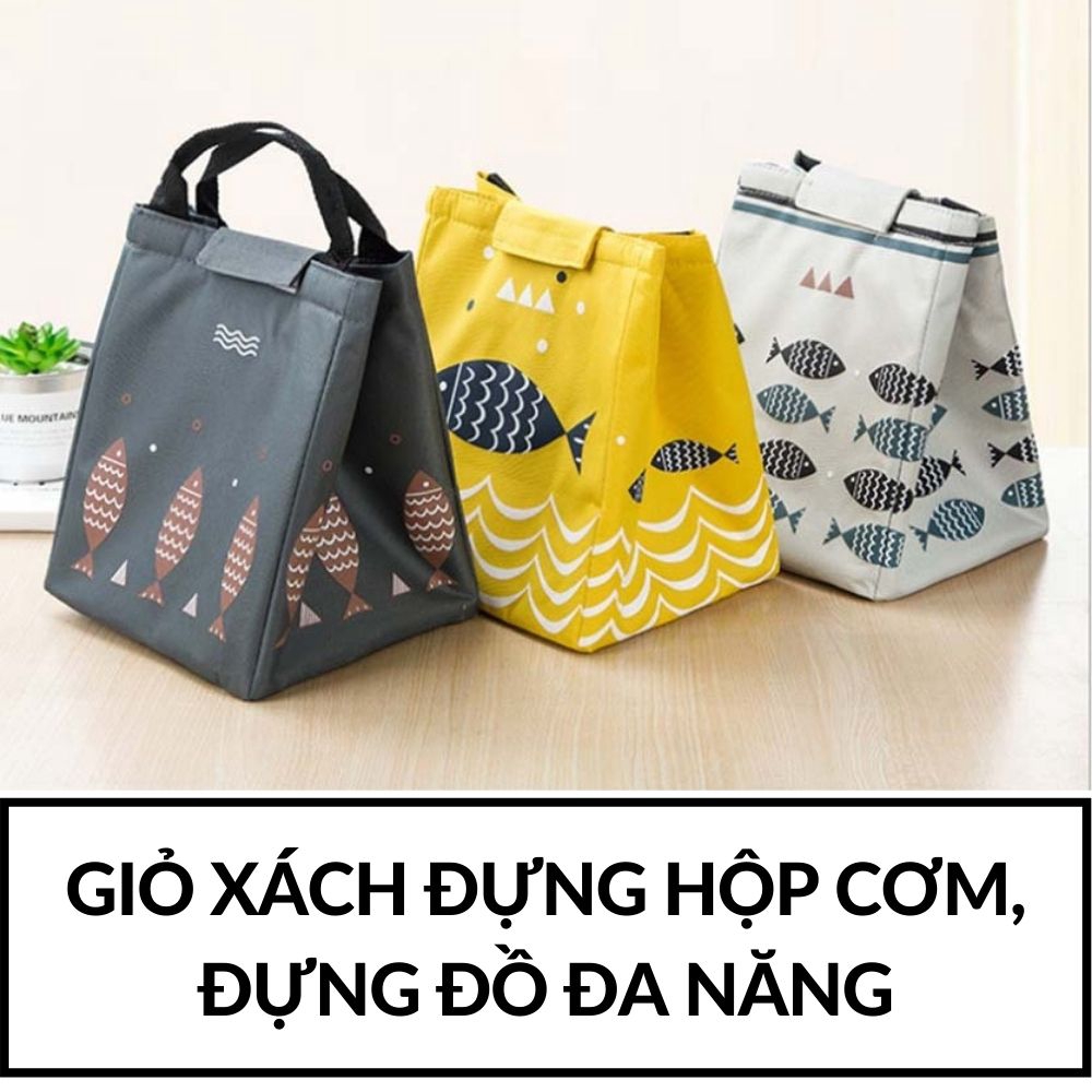 Túi đựng hộp cơm giữ nhiệt *loại khóa dán* có lớp cách nhiệt không thấm nước mã 20065
