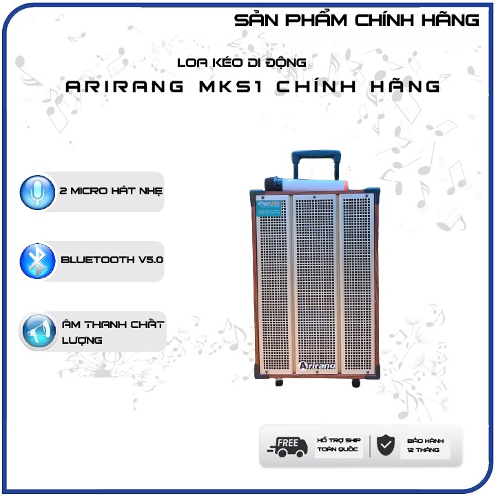 Loa kéo Arirang MKS1 Chính Hãng, 2 micro, hát karaoke hay, nghe nhạc, du lịch thả ga - Tặng kèm giá để điện thoại 99K