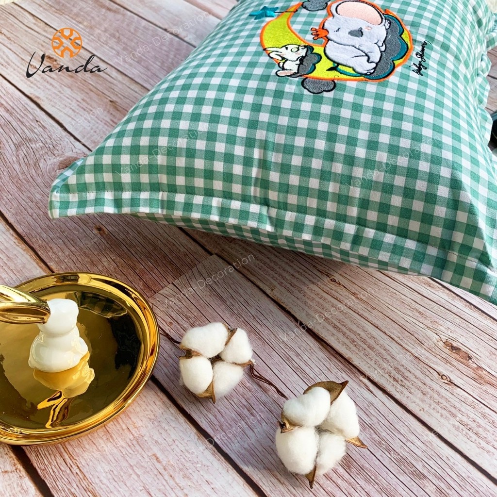 Ruột gối đầu bông gòn kháng khuẩn cao cấp kèm vỏ cotton thêu hình ngộ nghĩnh cho bé