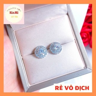 Bông tai bạc,💎𝑭𝑹𝑬𝑬𝑺𝑯𝑰𝑷 💎 khuyên tai nụ đính đá tròn cao cấp