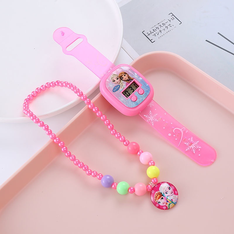 Set Đồng Hồ Đeo Tay Và Vòng cổ Mặt Công Chúa Elsa Xinh Xắn Cho Bé Gái