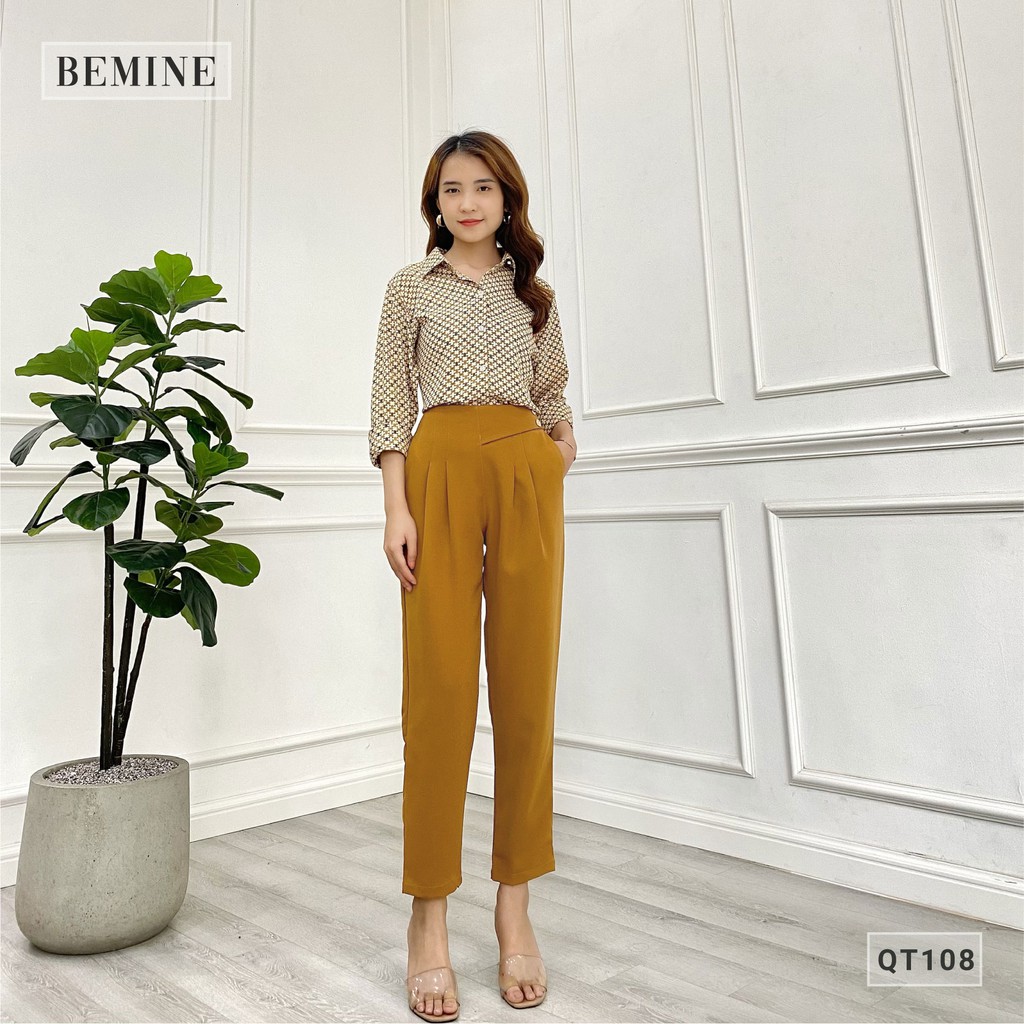 Quần tây nữ baggy xếp ly đai eo thiết kế thanh lịch BEMINE QT108NAU