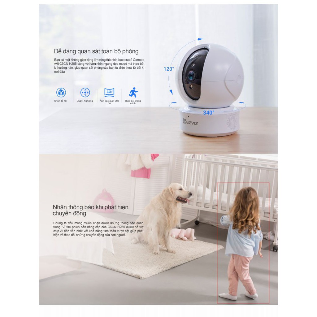 Camera WI-FI Trong nhà EZVIZ C6CN-H.265, True WDR, Đàm Thoại 2 Chiều,Phát Hiện Chuyển Động Người Thông Minh