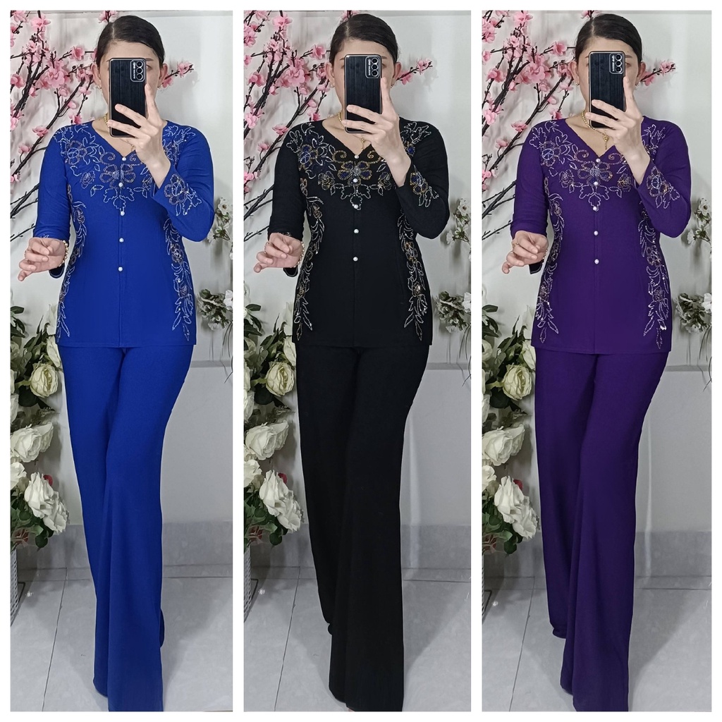 Bộ Bà Ba Hoa Đá Ống Rộng - Số 5 (60Kg--75Kg)