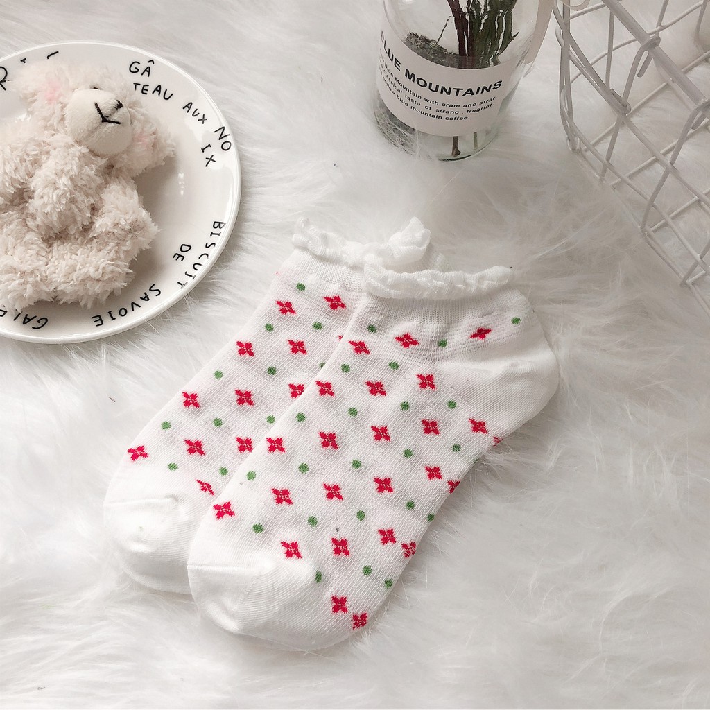 Tất Cổ thấp nữ Dễ thương In hình Hoạt hình Ulzzang Hàn Quốc Vớ nữ Cổ ngắn Cotton Nhật Bản