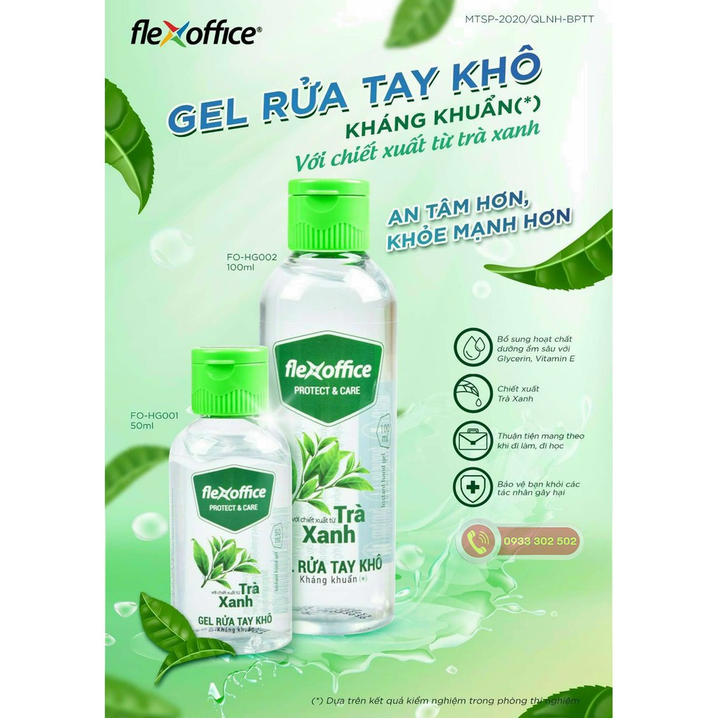 [Chính hãng] Gel rửa tay khô kháng khuẩn Thiên Long - Hương Trà Xanh Flexoffice FO-HG002