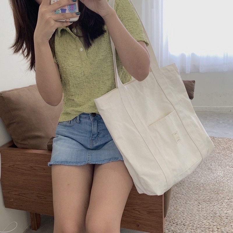 (1511)TÚI VẢI TOTE CANVAS PURE CLOUD