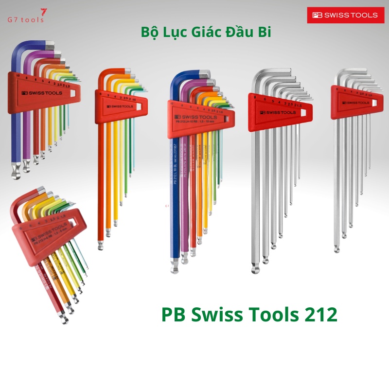 Bộ Lục Giác PB Swiss Tools Đầu Bi 212.LH-6/ 8/10 & Dòng Rainbow 212.LH-6 RB/10 RB/ Bộ Ngắn 212.H-6 RB/ 0 RB