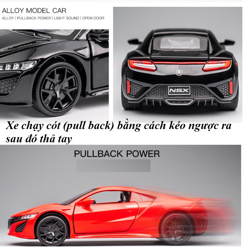 Mô hình xe ô tô Acura tỉ lệ 1:32 xe bằng kim loại có âm thanh và đèn mở các cửa xe đồ chơi trẻ em