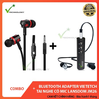 Combo Bluetooth Adapter Viettech + Tai nghe có mic Langsdom JM26