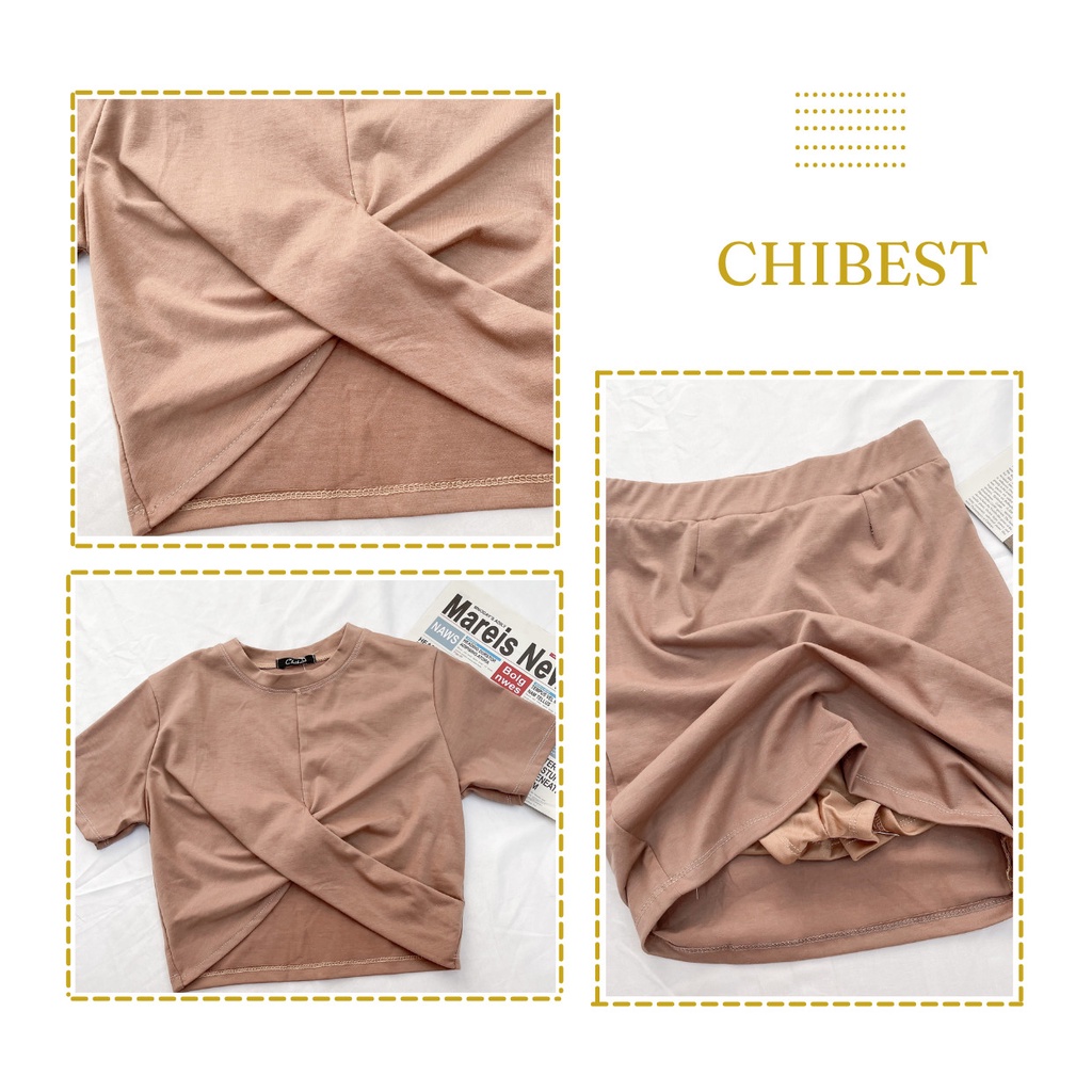 Set áo croptop tay ngắn xoắn ngực phối chân váy ôm body cá tínhCHIBEST LSB36