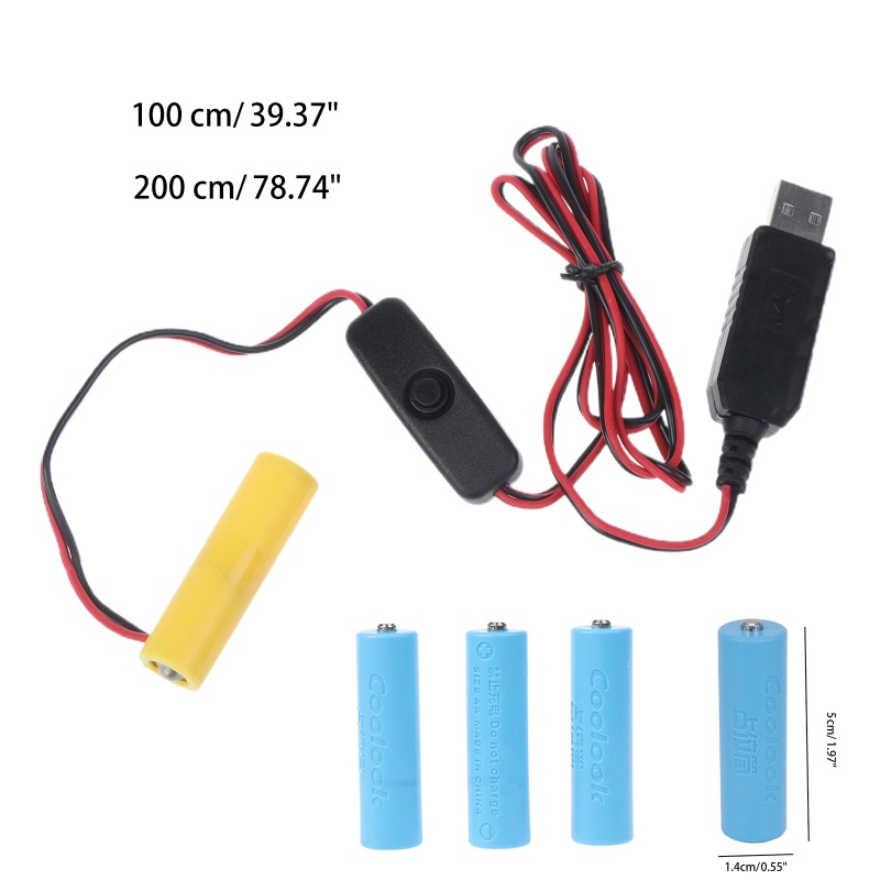Bộ 4 Dây Cáp Nguồn Chuyển Đổi USB Sang DC Kèm Công Tắc 1.5V AA LR6 AM3 Chuyên Dụng Cho Đèn LED