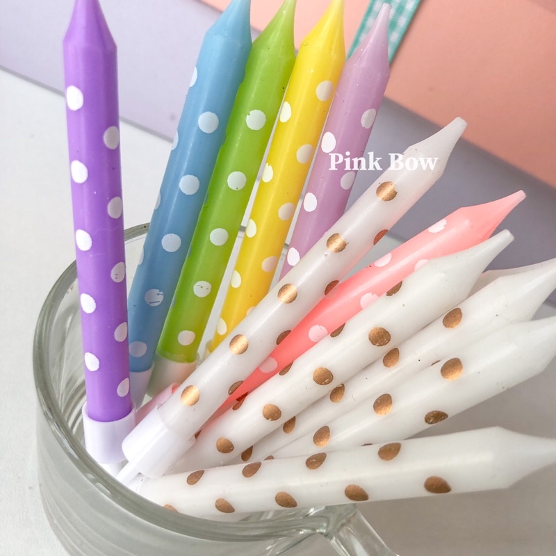 Nến chấm bi trang trí bánh kem sinh nhật đủ màu Pastel set 6c