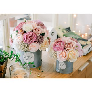 Lẵng hoa lụa tròn Lava Indigo