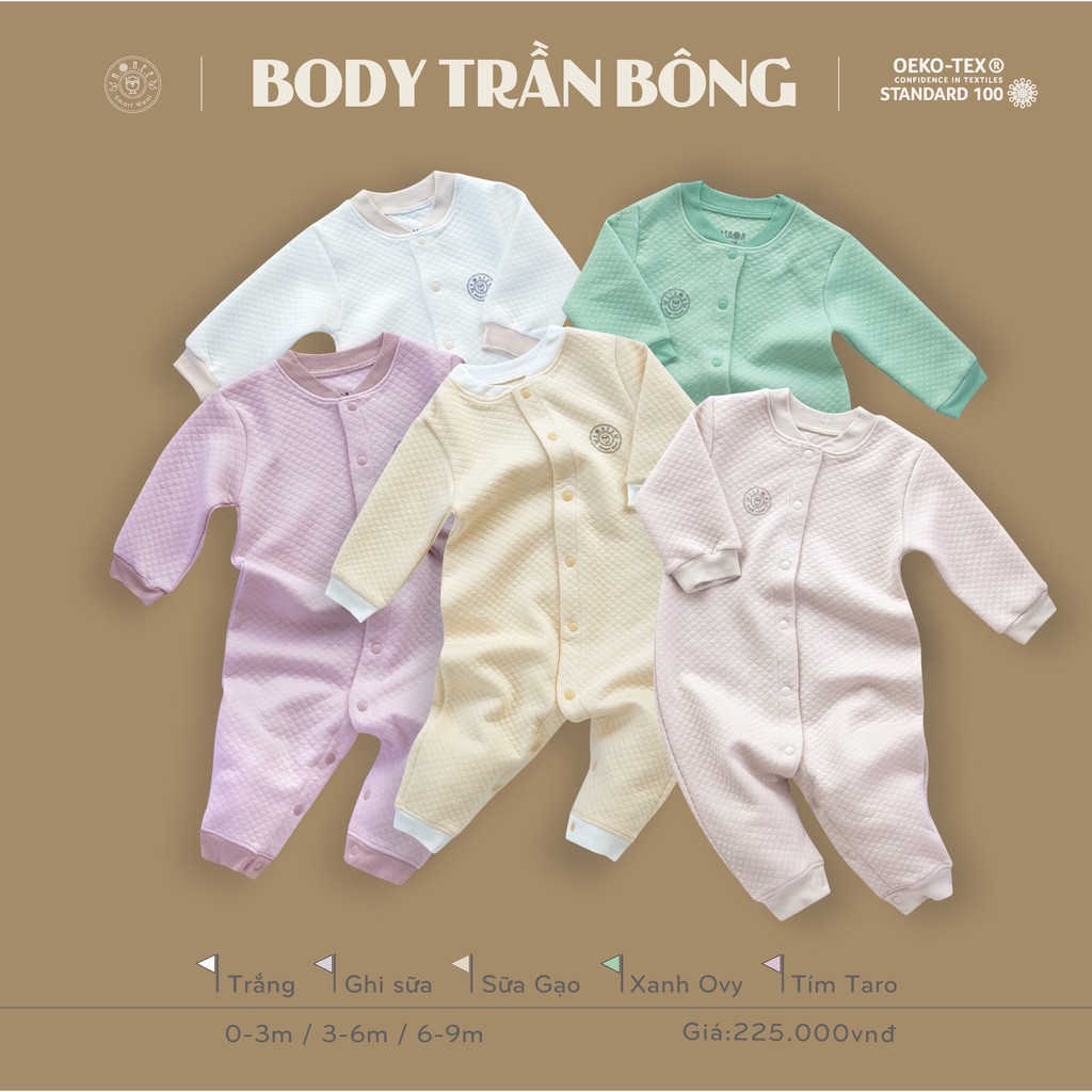 Hrnee Body trần bông sơ sinh 0-3M đến 6-9M