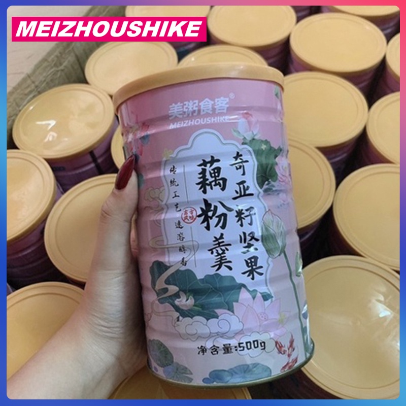 Tinh bột củ sen mix hạt dinh dưỡng hộp 500g hiệu Meizhoushike bột củ sen giảm cân ăn kiêng dưỡng nhan giữ dáng thanh mát