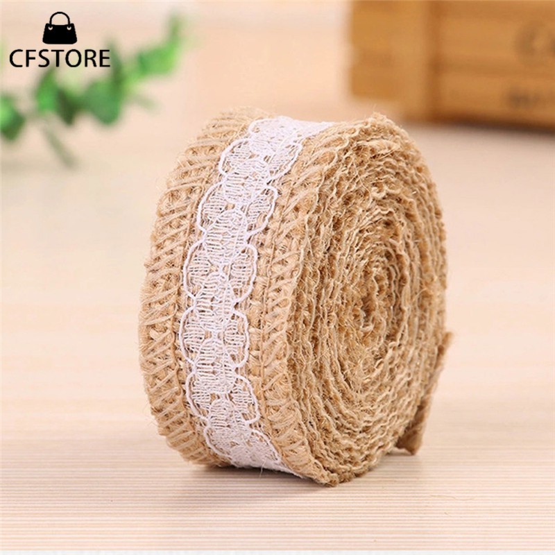 Cuộn băng trang trí bằng vải bố 2M viền ren trắng họa tiết đơn giản chuyên dụng cho trang trí thủ công mỹ nghệ