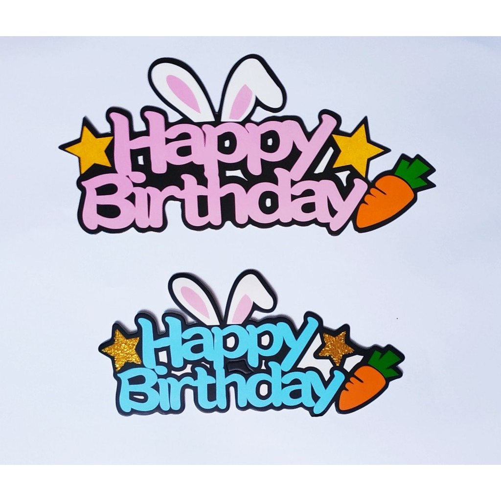 Hình cắm Happy Birtday Thỏ cà rốt trang trí bánh kem, topper cake | BigBuy360 - bigbuy360.vn