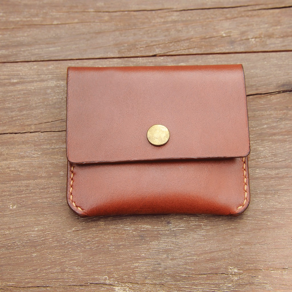Ví da đựng thẻ mini có cúc bấm - Da bò nhập khẩu - Đồ da Handmade VI629