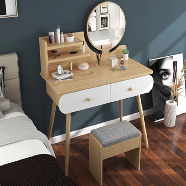 🌟Ảnh thật🌟 Bàn trang điểm nhỏ gương đèn LED kèm ghế BAH002 | BigBuy360 - bigbuy360.vn