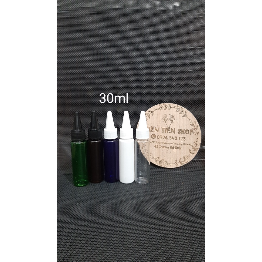 Chai nhựa cứng 30ml nhiều màu vai vuông dáng cao nắp nhọn
