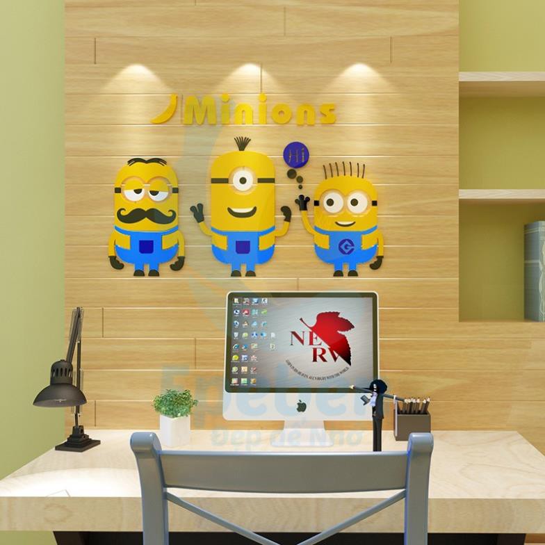 [Hàng VN] Tranh Dán Tường Mica 3D Kẻ Cắp Mặt Trăng Minions Trang Trí Mầm Non, Mẫu Giáo, Phòng Cho Bé