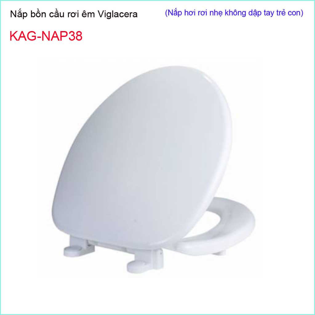 Nắp bồn cầu rơi êm Viglacera KAG-NAP38, nắp hơi bàn cầu nhựa dày trắng bóng