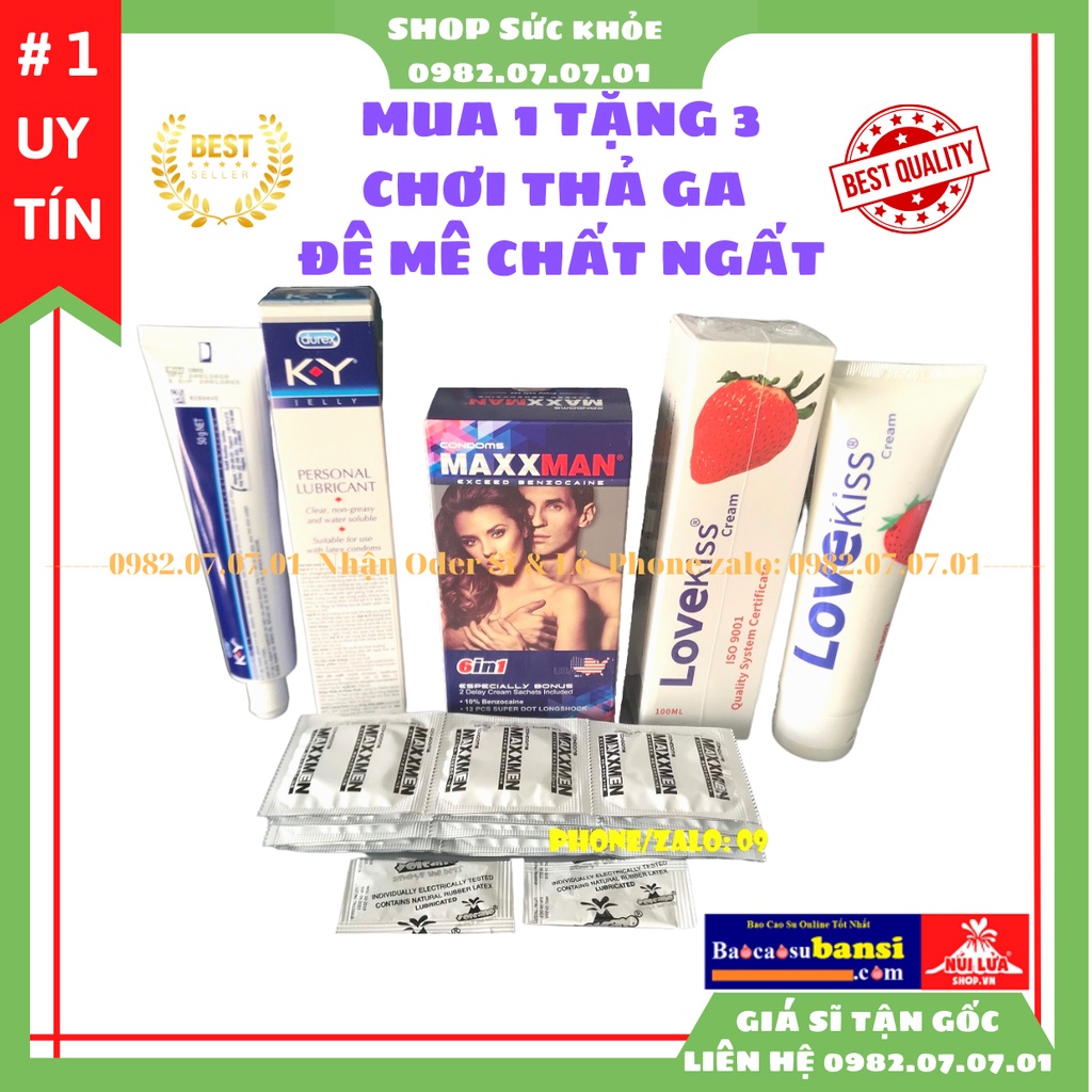 [MUA 1 TẶNG 3] BAO CAO SU GAI CAO CẤP MAXXMAN 12 CÁI PLUS + 1 GEL LOVEKIS 100ML + 1 GEL DUREX KY 50 G