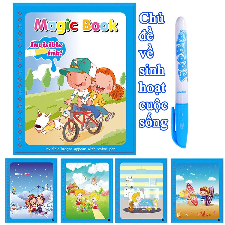 Đồ chơi tô màu nước sách ma thuật đa dạng chủ đề, sách tranh vẽ tập tô thần kì tái sử dụng nhiều lần