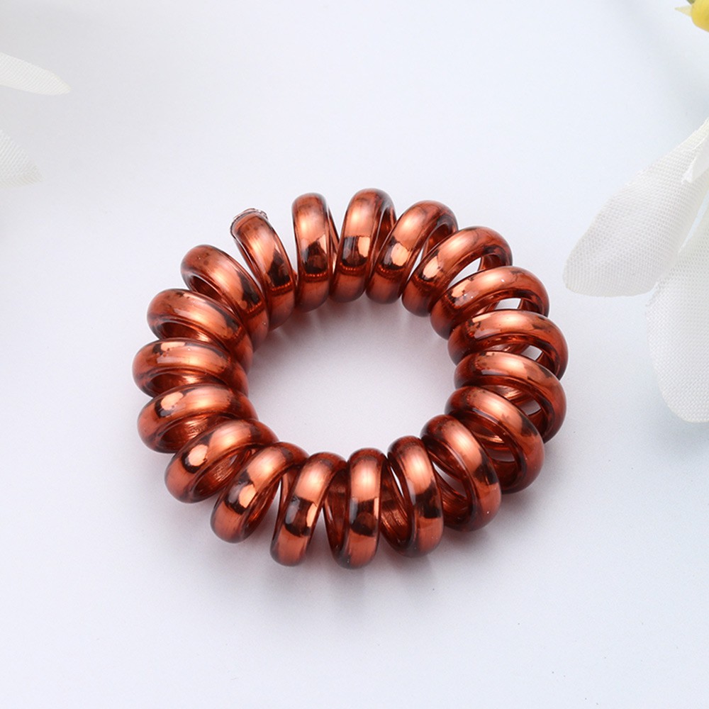 2pcs Spiral Shape Telephone Wire Hair Ties Pure Color Scrunchie Ornament Elastic Rubber Hair Band