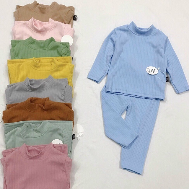 Bộ Thun Len Tăm Minky Mom Dài Tay Cho Bé Cổ Cao 3 Phân Siêu Ấm