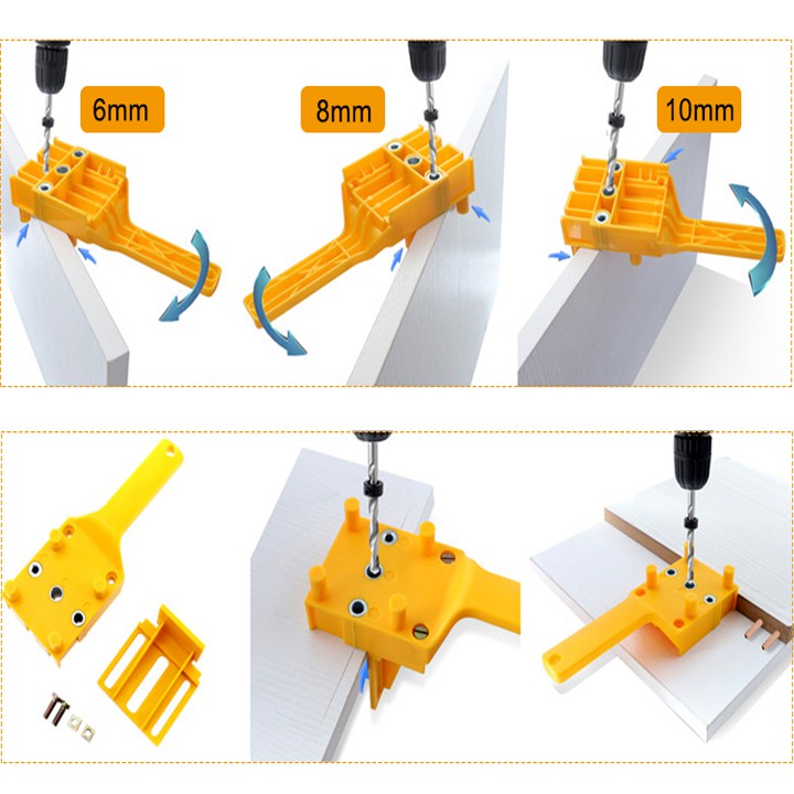 Cữ Khoan Chốt Gỗ Đa Năng Kèm Mũi Khoan Lỗ Chốt Gỗ Tròn 6 8 10mm