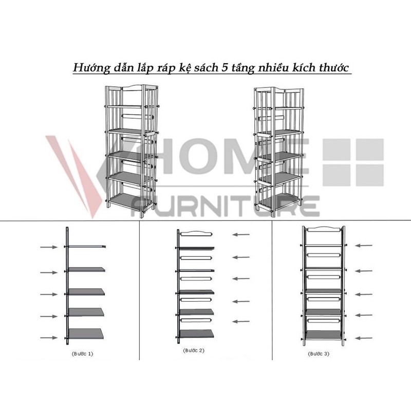 Kệ sách 5 tầng 80cm - 5 Tầng 100cm gỗ cao su lắp ráp