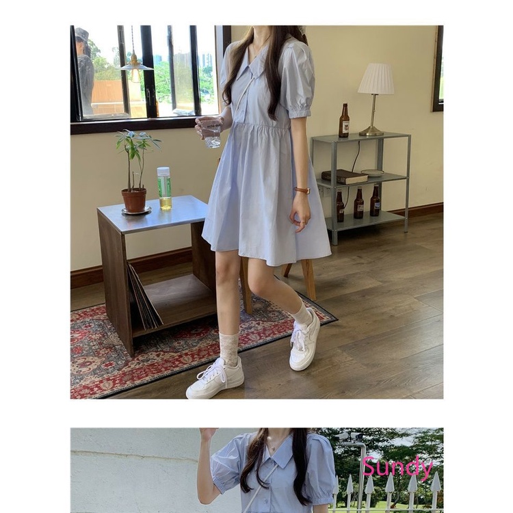 Đầm Tay Phồng Cổ Polo Thời Trang Mùa Hè Pháp Cho Nữ