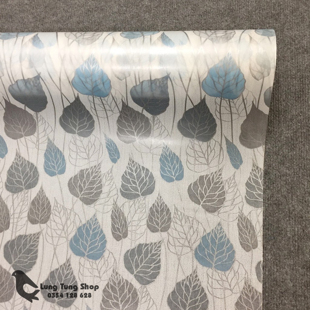 Decal dán kính họa tiết lá cây - giấy dán kính màu xanh dương