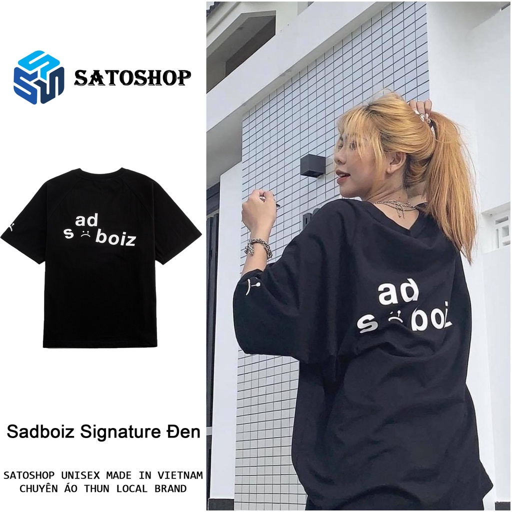 Áo Thun Nam Nữ SADBOIZ Đen Signature, Tee Phông Local Brand Basic Sadboy Tay Lỡ Chữ Thêu Full Tag Ulzzang SATO SHOP