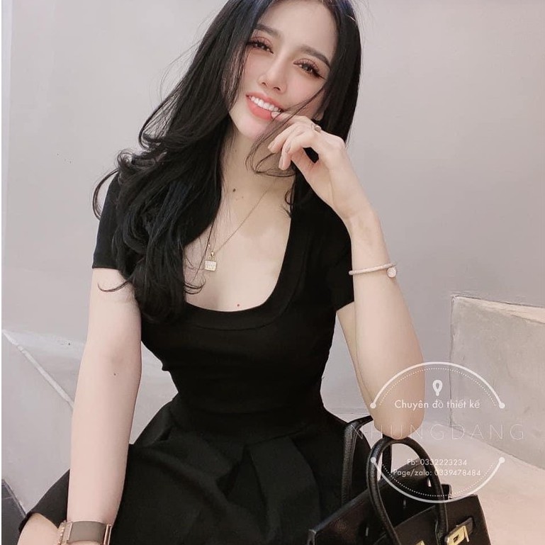 Áo thun body cổ vuông - áo phông trơn nữ dáng ôm chất thun cotton co giãn 4 chiều | BigBuy360 - bigbuy360.vn